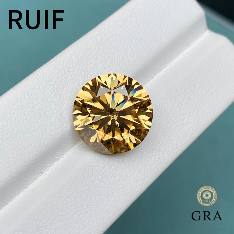 Ruif Jewelry Original Dark Champagne Color Loose Moissanite Stone Round VVS1 Lab MoissaniteDiamond Gemstone for Jewery Design Ruif Jewelry Original Dark Champagne Color Loose Moissanite Stone Round VVS1 Lab MoissaniteDiamond Gemstone for Jewery Design