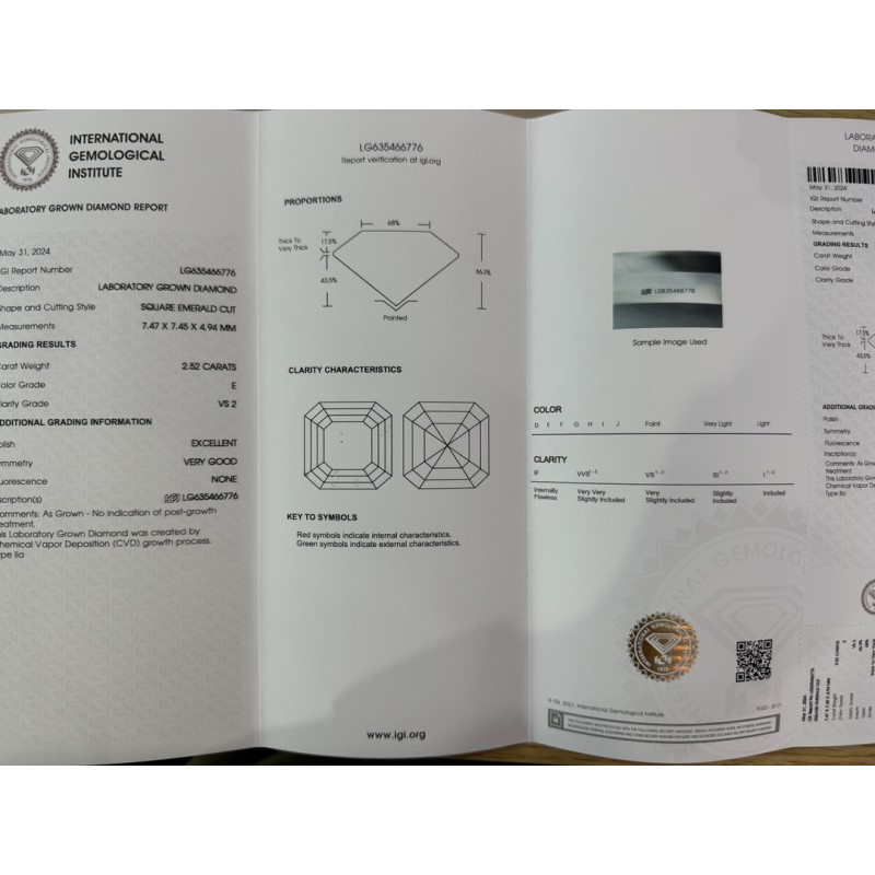 Ruif Jewelry 2.52ct Asscher Cut IGI CVD E VS2 Lab Grown Diamonds for DIY Jewelry Making Size Customizable Ruif Jewelry 2.52ct Asscher Cut IGI CVD E VS2 Lab Grown Diamonds for DIY Jewelry Making Size Customizable
