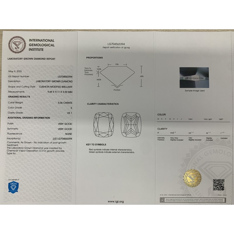 Ruif Jewelry 5.06ct E VS1 Cushion Cut CVD Lab Grown Diamonds with IGI certificate Diamonds for DIY Jewelry Making Size Customizable