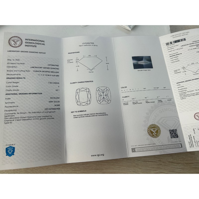 Ruif Jewelry 7.00ctＦVS1 Cushion Cut CVD Lab Grown Diamonds IGI certificate Diamonds for DIY Jewelry Making Size Customizable