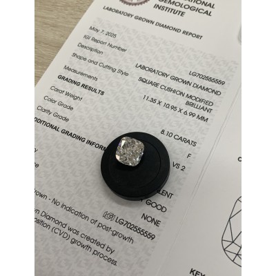 Ruif Jewelry 8.10ct  ＦVS2 Cushion Cut CVD Lab Grown Diamonds with IGI certificate