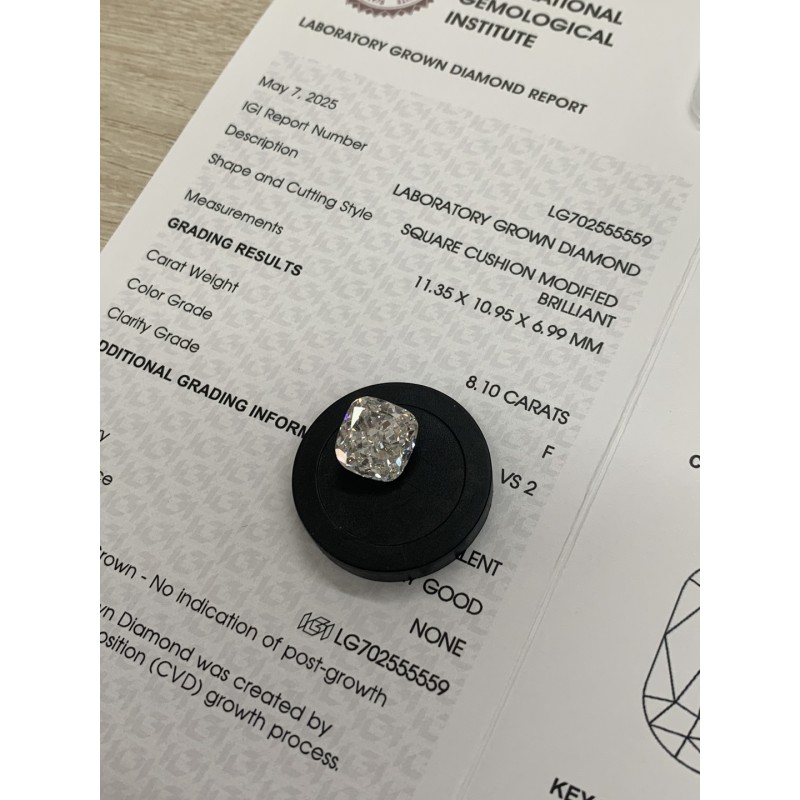 Ruif Jewelry 8.10ct FVS2 Cushion Cut CVD Lab Grown Diamonds with IGI certificate Ruif Jewelry 8.10ct FVS2 Cushion Cut CVD Lab Grown Diamonds with IGI certificate