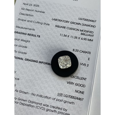 Ruif Jewelry 8.23ct  E VVS2 Cushion Cut CVD Lab Grown Diamonds with IGI certificate
