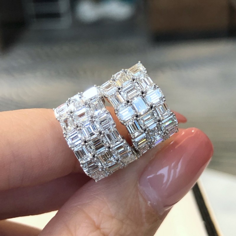 Ruif Jewelry Customized 18K White Gold 3.58ct Lab Grown Diamond Earrings Classic Emerald Cut Engagement Band Jewelry Ruif Jewelry Customized 18K White Gold 3.58ct Lab Grown Diamond Earrings Classic Emerald Cut Engagement Band Jewelry