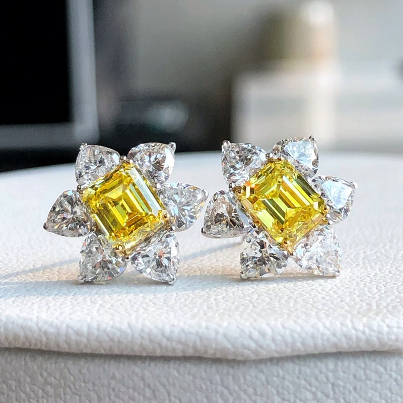 Ruif Jewelry Customized PT950 1ctx2pcs Lab Grown Diamond Earrings Fancy Yellow Classic Engagement Band Jewelry Ruif Jewelry Customized PT950 1ctx2pcs Lab Grown Diamond Earrings Fancy Yellow Classic Engagement Band Jewelry