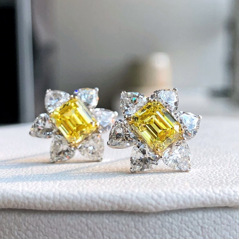 Ruif Jewelry Customized PT950 1ctx2pcs Lab Grown Diamond Earrings Fancy Yellow Classic Engagement Band Jewelry Ruif Jewelry Customized PT950 1ctx2pcs Lab Grown Diamond Earrings Fancy Yellow Classic Engagement Band Jewelry