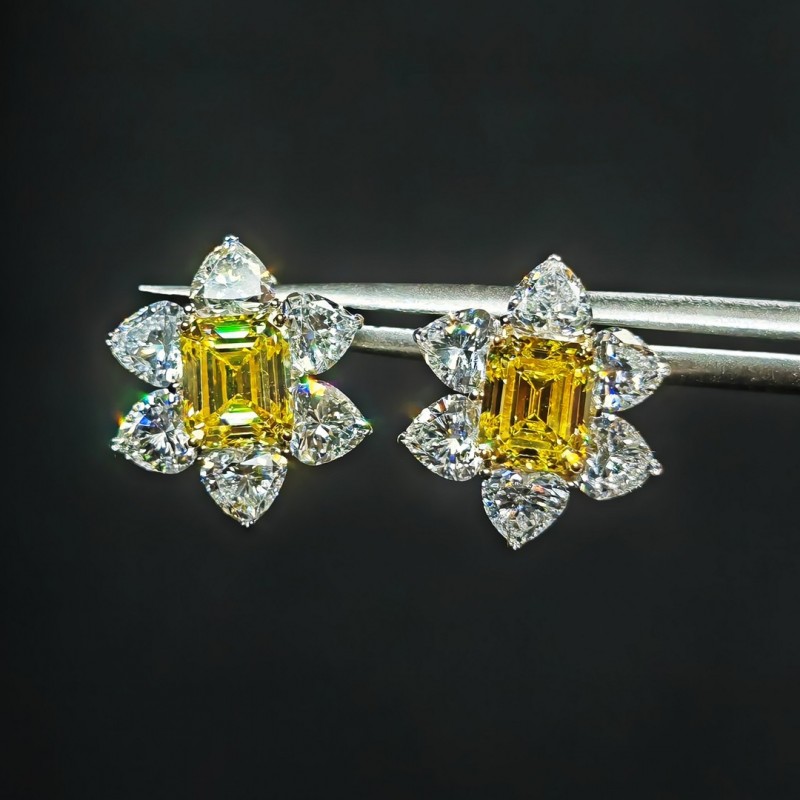 Ruif Jewelry Customized PT950 1ctx2pcs Lab Grown Diamond Earrings Fancy Yellow Classic Engagement Band Jewelry Ruif Jewelry Customized PT950 1ctx2pcs Lab Grown Diamond Earrings Fancy Yellow Classic Engagement Band Jewelry