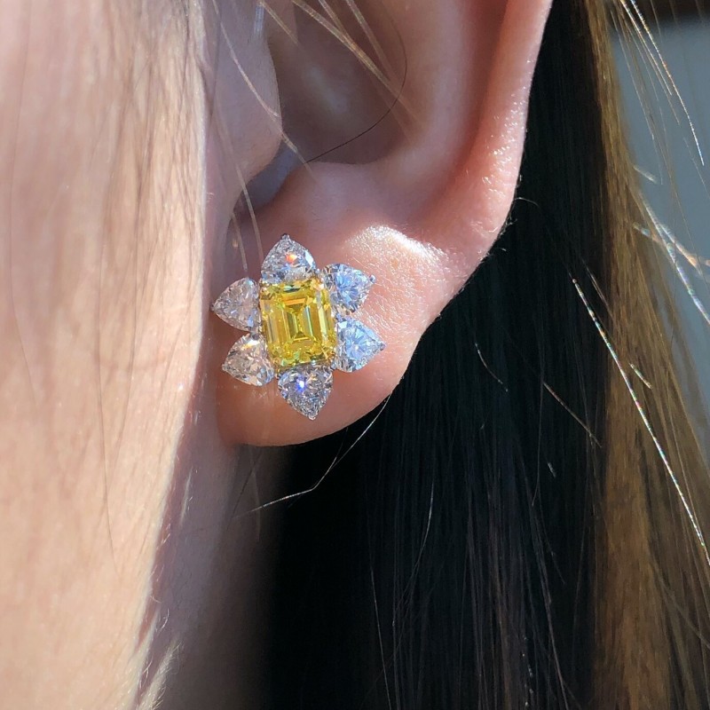 Ruif Jewelry Customized PT950 1ctx2pcs Lab Grown Diamond Earrings Fancy Yellow Classic Engagement Band Jewelry Ruif Jewelry Customized PT950 1ctx2pcs Lab Grown Diamond Earrings Fancy Yellow Classic Engagement Band Jewelry