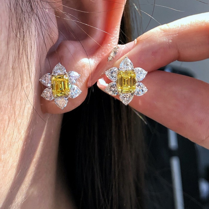 Ruif Jewelry Customized PT950 1ctx2pcs Lab Grown Diamond Earrings Fancy Yellow Classic Engagement Band Jewelry Ruif Jewelry Customized PT950 1ctx2pcs Lab Grown Diamond Earrings Fancy Yellow Classic Engagement Band Jewelry