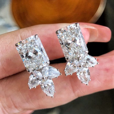 Ruif Jewelry Customized PT950 3ctx2pcs Lab Grown Diamond Earrings Radiant Cut Classic Engagement Band Jewelry 