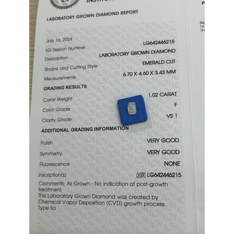 Ruif Jewelry 1.02ct Emerald Cut IGI CVD F VS1 Lab Grown Diamonds for DIY Jewelry Making Size Customizable