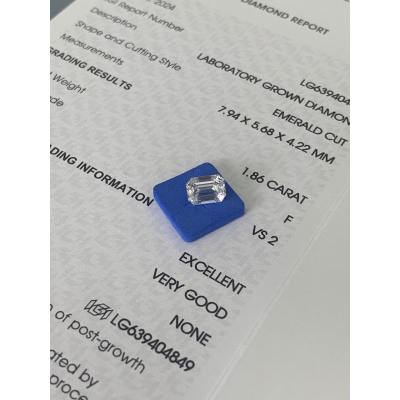 Ruif Jewelry 1.86ct Emerald Cut IGI CVD F VS2 Lab Grown Diamonds for DIY Jewelry Making Size Customizable