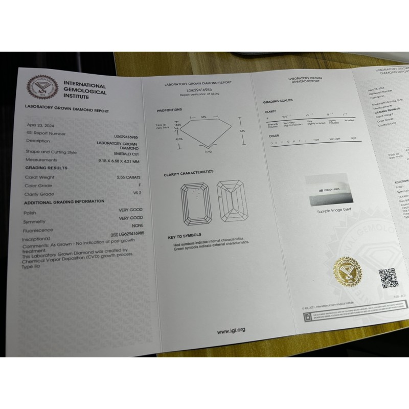 Ruif Jewelry 2.55ct Emerald Cut IGI CVD F VS2 Lab Grown Diamonds for DIY Jewelry Making Size Customizable