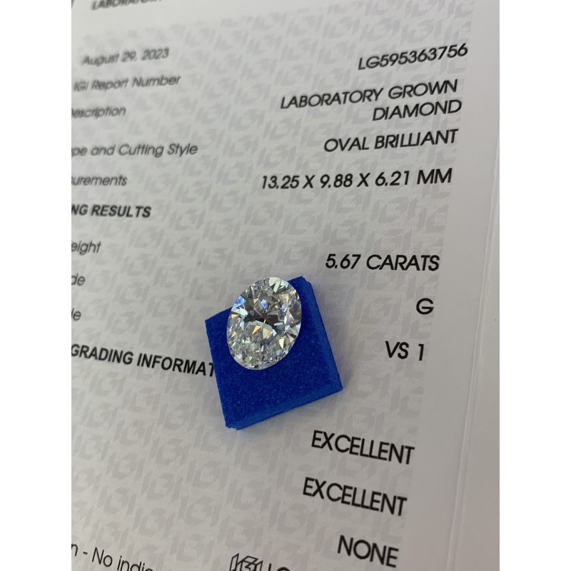 Ruif Jewelry 5.67ct Oval Cut CVD G VS1 Lab Grown Diamonds with IGI Certificate for DIY Jewelry Making Size Customizable