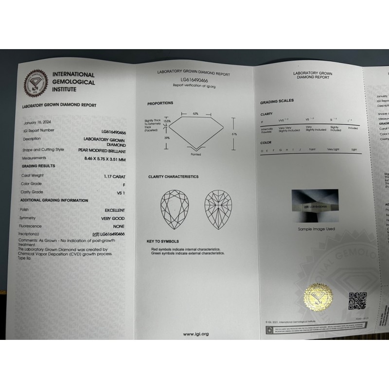 Ruif Jewelry 1.17ct Pear Shape IGI CVD F VS1 Lab Grown Diamonds for DIY Jewelry Making Size Customizable