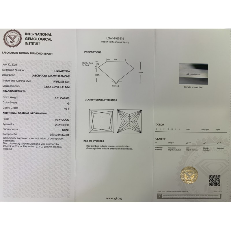 Ruif Jewelry 3.01ct Princess IGI CVD G VS1 Lab Grown Diamonds for DIY Jewelry Making Size Customizable