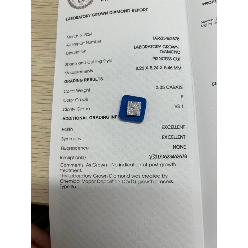 Ruif Jewelry 3.35ct Princess IGI CVD F VS1 Lab Grown Diamonds for DIY Jewelry Making Size Customizable Ruif Jewelry 3.35ct Princess IGI CVD F VS1 Lab Grown Diamonds for DIY Jewelry Making Size Customizable