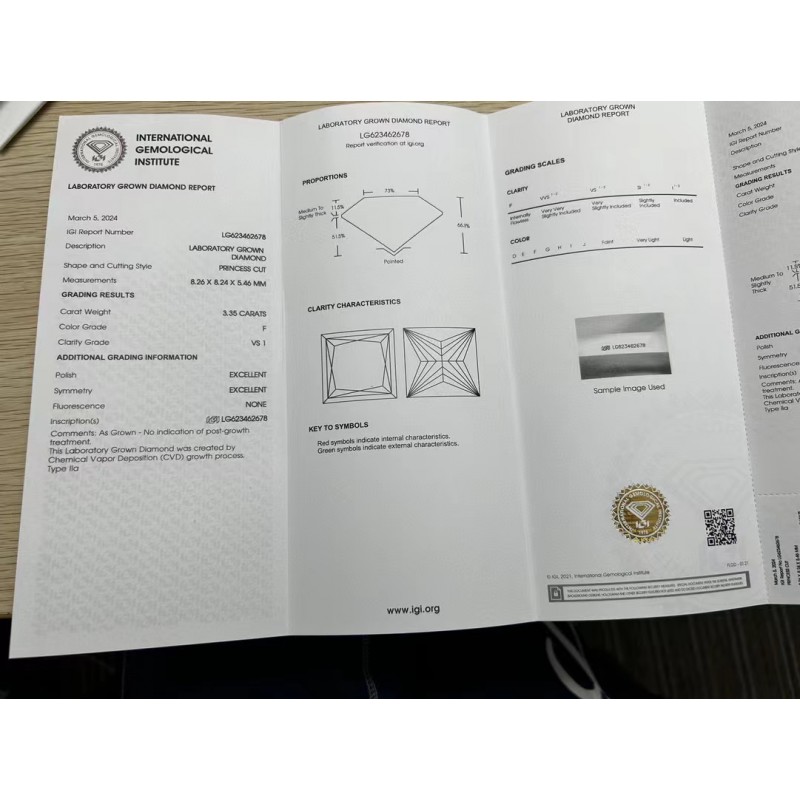 Ruif Jewelry 3.35ct Princess IGI CVD F VS1 Lab Grown Diamonds for DIY Jewelry Making Size Customizable Ruif Jewelry 3.35ct Princess IGI CVD F VS1 Lab Grown Diamonds for DIY Jewelry Making Size Customizable