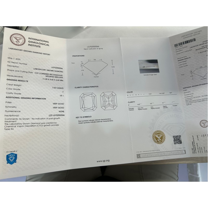 Ruif Jewelry 7.02ct Radiant Cut F VS1 Lab Grown Diamond with IGI Certificate for DIY Jewelry Making