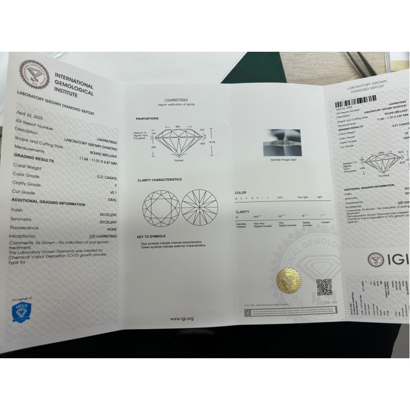 Ruif Jewelry 5.21ct  ＦVS1 Round Shape CVD Lab Grown Diamonds with IGI certificate