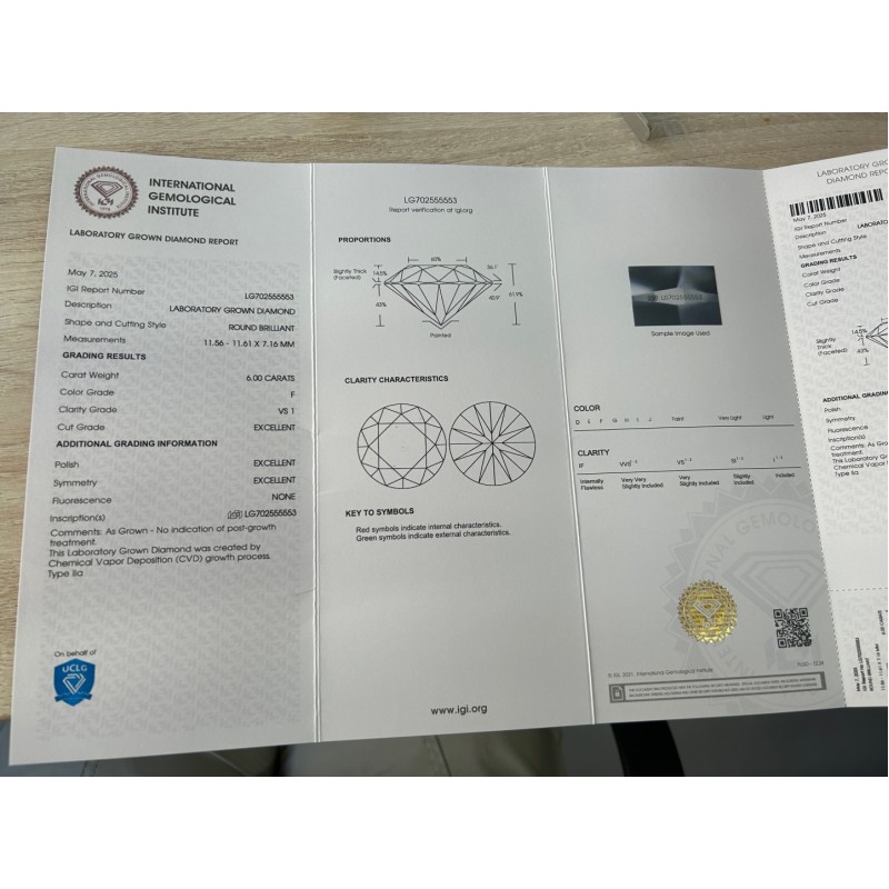 Ruif Jewelry 6.00ct  ＦVS1 Round Shape CVD Lab Grown Diamonds with IGI certificate