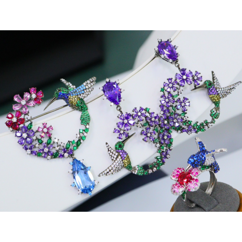 Ruif Jewelry S925 Silver hummingbird floret Earrings 44x50mm Gemstone Fashion Jewelry Ruif Jewelry S925 Silver hummingbird floret Earrings 44x50mm Gemstone Fashion Jewelry