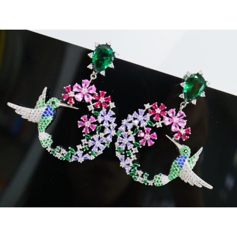 Ruif Jewelry S925 Silver hummingbird floret Earrings 44x50mm Gemstone Fashion Jewelry Ruif Jewelry S925 Silver hummingbird floret Earrings 44x50mm Gemstone Fashion Jewelry