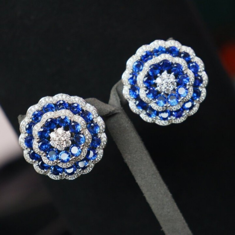 Ruif Peony Flower set S925 Silver Flower Ring And Earrings Jewelry Cubic Zircona Gemstone Fashion Jewelry