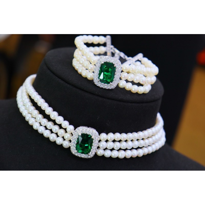 Ruif Jewelry Pearl Set S925 Silver Three Rows of Pearls Cubic Zircona Gemstone Fashion Jewelry Ruif Jewelry Pearl Set S925 Silver Three Rows of Pearls Cubic Zircona Gemstone Fashion Jewelry