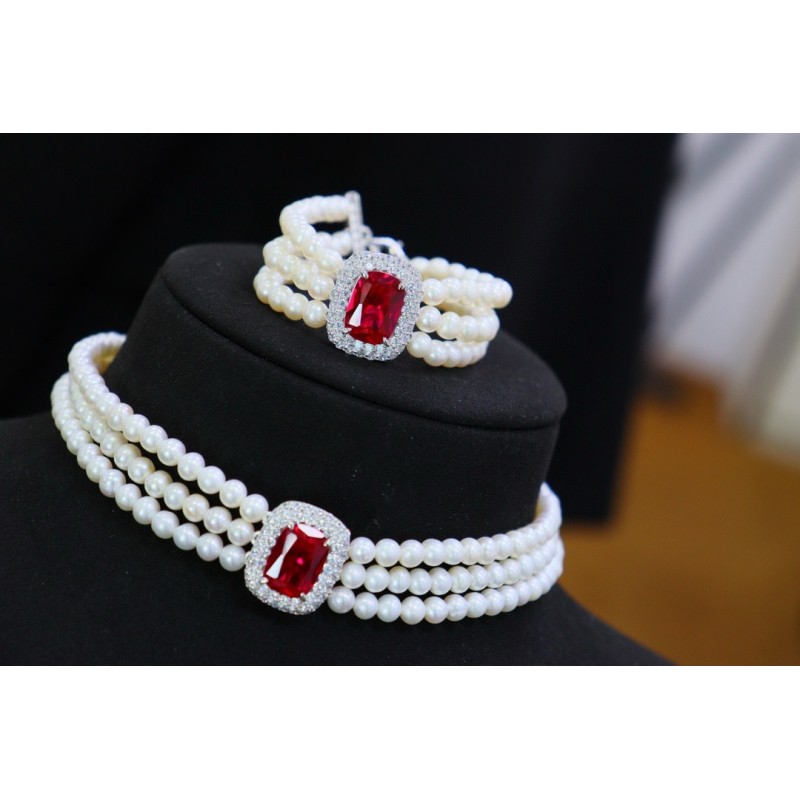 Ruif Jewelry Pearl Set S925 Silver Three Rows of Pearls Cubic Zircona Gemstone Fashion Jewelry Ruif Jewelry Pearl Set S925 Silver Three Rows of Pearls Cubic Zircona Gemstone Fashion Jewelry