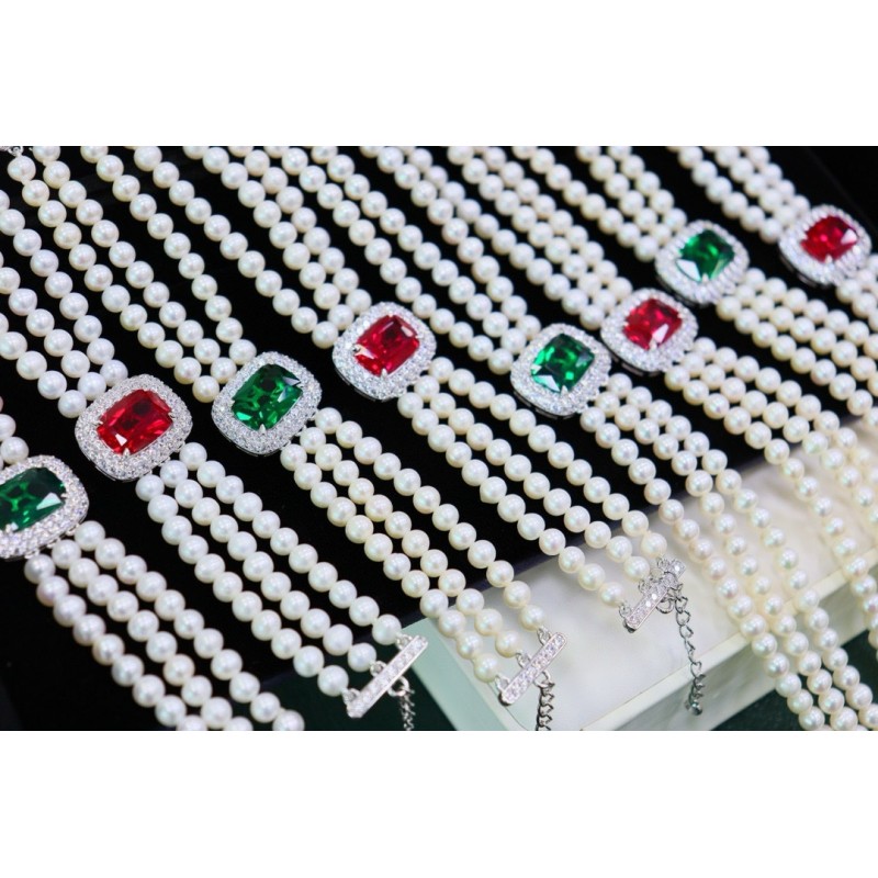 Ruif Jewelry Pearl Set S925 Silver Three Rows of Pearls Cubic Zircona Gemstone Fashion Jewelry Ruif Jewelry Pearl Set S925 Silver Three Rows of Pearls Cubic Zircona Gemstone Fashion Jewelry