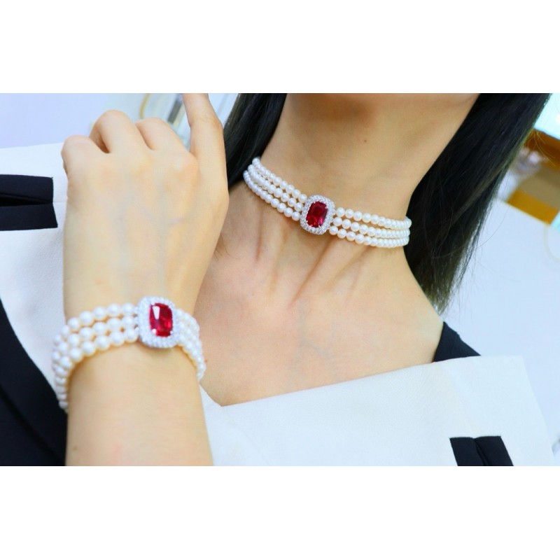Ruif Jewelry Pearl Set S925 Silver Three Rows of Pearls Cubic Zircona Gemstone Fashion Jewelry Ruif Jewelry Pearl Set S925 Silver Three Rows of Pearls Cubic Zircona Gemstone Fashion Jewelry