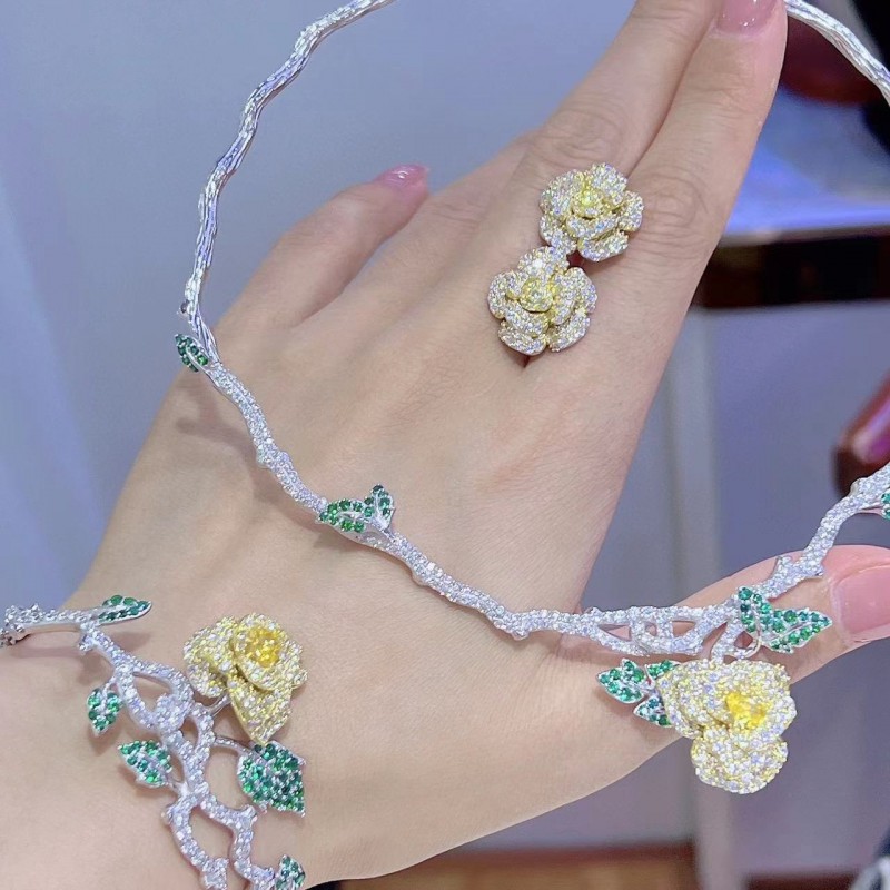Ruif Jewelry Flower Set S925 Silver Ring Earrings Necklace Women Jewelry Cubic Zircona Gemstone Fashion Jewelry