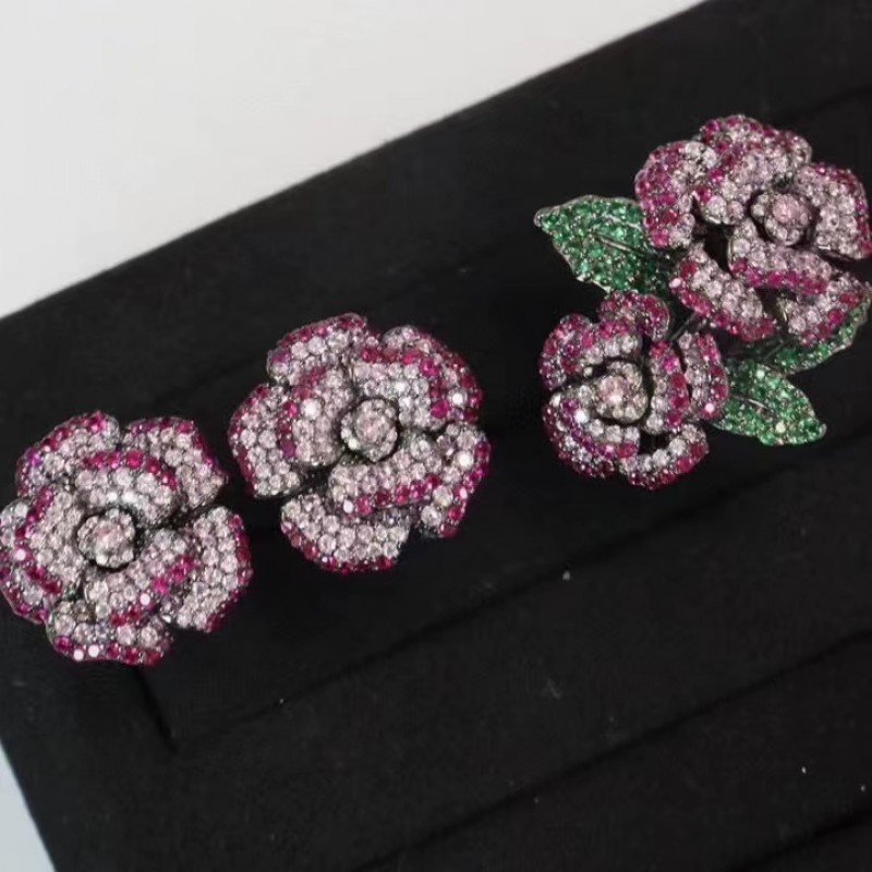 Ruif Jewelry Flower Set S925 Silver Ring Earrings Necklace Women Jewelry Cubic Zircona Gemstone Fashion Jewelry