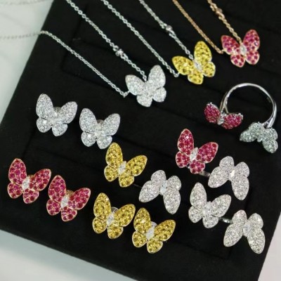 Ruif Jewelry Butterfly Set S925 Silver Ring Earrings Necklace Women Jewelry Cubic Zircona Gemstone Fashion Jewelry