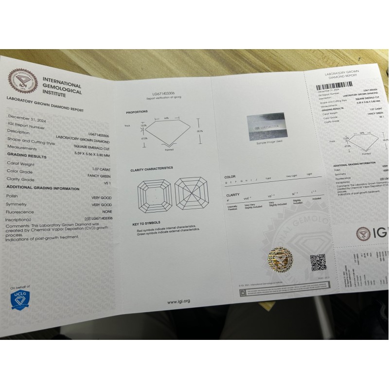 Ruif Jewelry 1.07ct CVD Fancy Green VS1 Lab Grown Diamonds IGI certificate Diamonds for DIY Jewelry Making Size Customizable