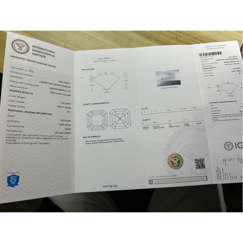Ruif Jewelry 1.30ct CVD Fancy Green VS1 Lab Grown Diamonds IGI certificate Diamonds for DIY Jewelry Making Size Customizable Ruif Jewelry 1.30ct CVD Fancy Green VS1 Lab Grown Diamonds IGI certificate Diamonds for DIY Jewelry Making Size Customizable