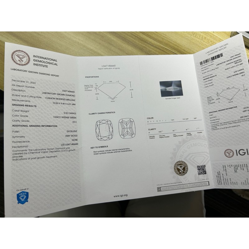 Ruif Jewelry 5.52ct CVD Fancy Intense Green VS2 Lab Grown Diamonds IGI certificate Diamonds for DIY Jewelry Making Size Customizable Ruif Jewelry 5.52ct CVD Fancy Intense Green VS2 Lab Grown Diamonds IGI certificate Diamonds for DIY Jewelry Making Size Customizable