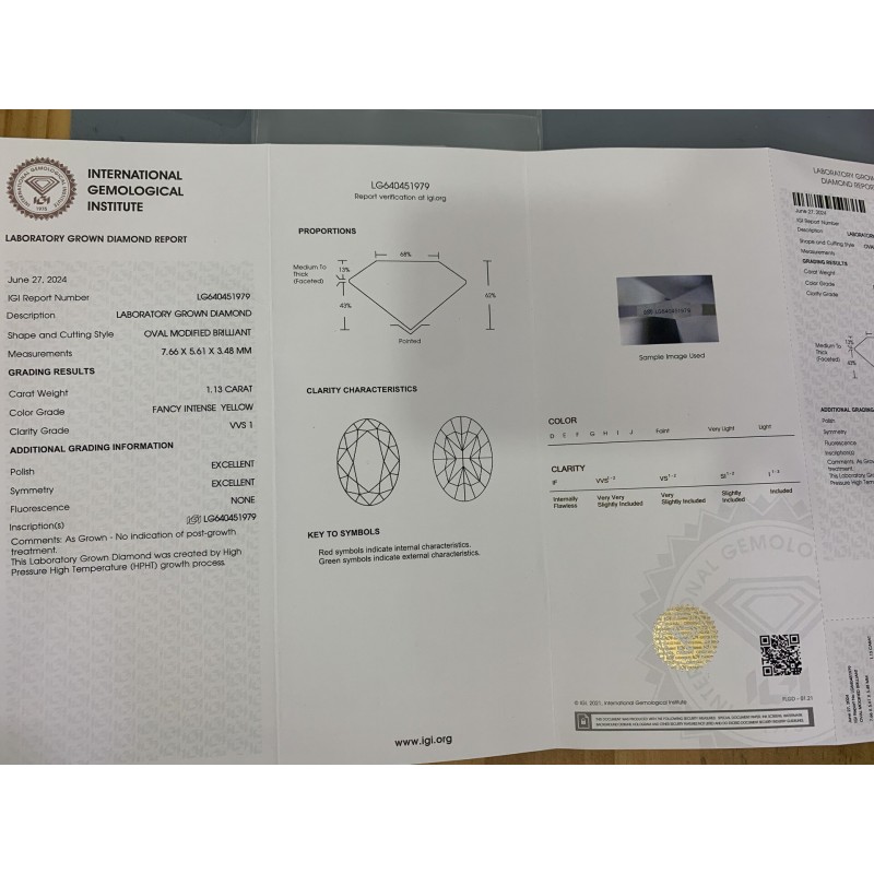 Ruif Jewelry Oval Shape 1.13CT Fancy Intense Yellow VVS1 Lab Grown Diamond HPHT with IGI certificate LG640451978 Ruif Jewelry Oval Shape 1.13CT Fancy Intense Yellow VVS1 Lab Grown Diamond HPHT with IGI certificate LG640451978