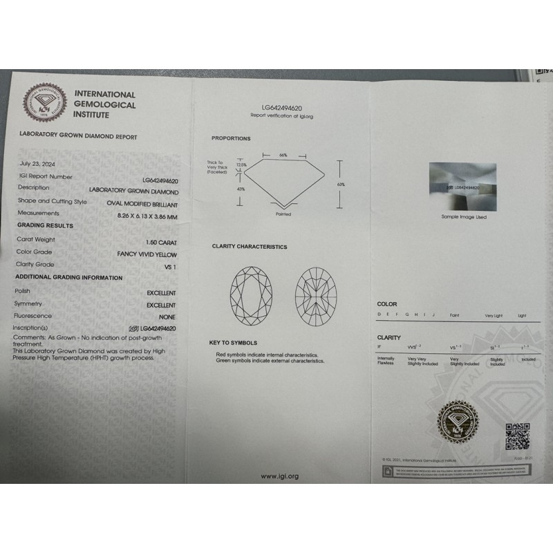 Ruif Jewelry Oval Shape 1.50CT Fancy Vivid Yellow VS1 Lab Grown Diamond HPHT with IGI certificate LG642494620 Ruif Jewelry Oval Shape 1.50CT Fancy Vivid Yellow VS1 Lab Grown Diamond HPHT with IGI certificate LG642494620