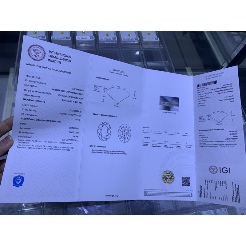 Ruif Jewelry Oval Shape 2.32CT Fancy Vivid Yellow VVS2 Lab Grown Diamond HPHT with IGI certificate LG710503832 Ruif Jewelry Oval Shape 2.32CT Fancy Vivid Yellow VVS2 Lab Grown Diamond HPHT with IGI certificate LG710503832
