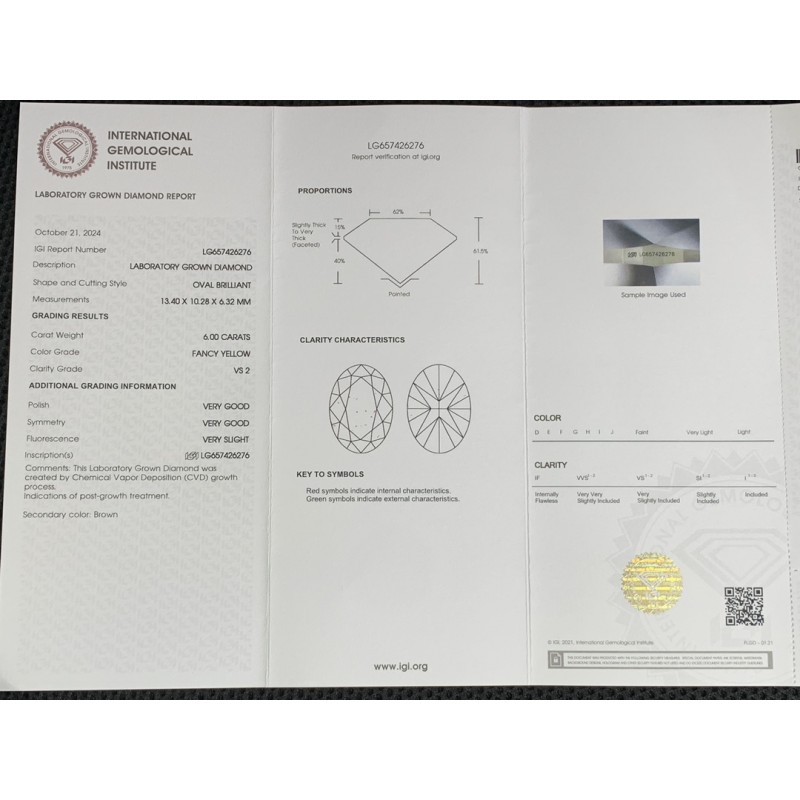 Ruif Jewelry Oval Shape 6.00CT Fancy Yellow VS2 Lab Grown Diamond HPHT with IGI certificate LG657426276 Ruif Jewelry Oval Shape 6.00CT Fancy Yellow VS2 Lab Grown Diamond HPHT with IGI certificate LG657426276