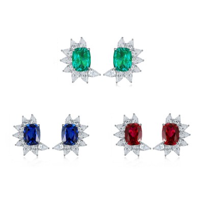 Ruif Jewelry Classic Design S925 Silver 4.066ct Lab Grown Emerald Earrings Red Ruby Royal Blue Sapphire Gemstone Jewelry