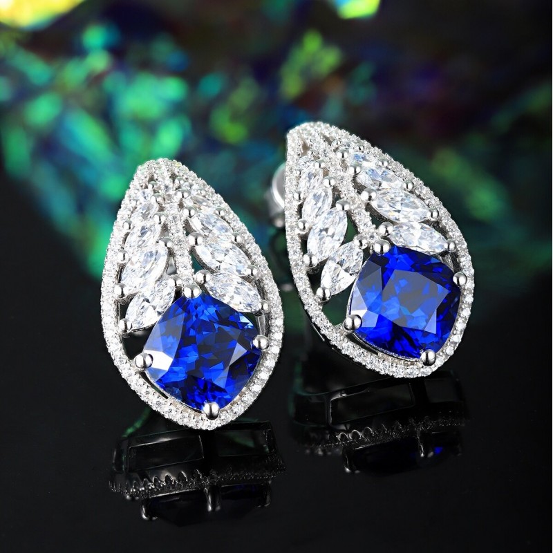 Ruif Jewelry Classic Design S925 Silver 4.18ct Lab Grown Emerald Earrings Red Ruby Royal Blue Sapphire Gemstone Jewelry Ruif Jewelry Classic Design S925 Silver 4.18ct Lab Grown Emerald Earrings Red Ruby Royal Blue Sapphire Gemstone Jewelry