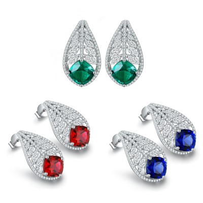 Ruif Jewelry Classic Design S925 Silver 4.18ct Lab Grown Emerald Earrings Red Ruby Royal Blue Sapphire Gemstone Jewelry