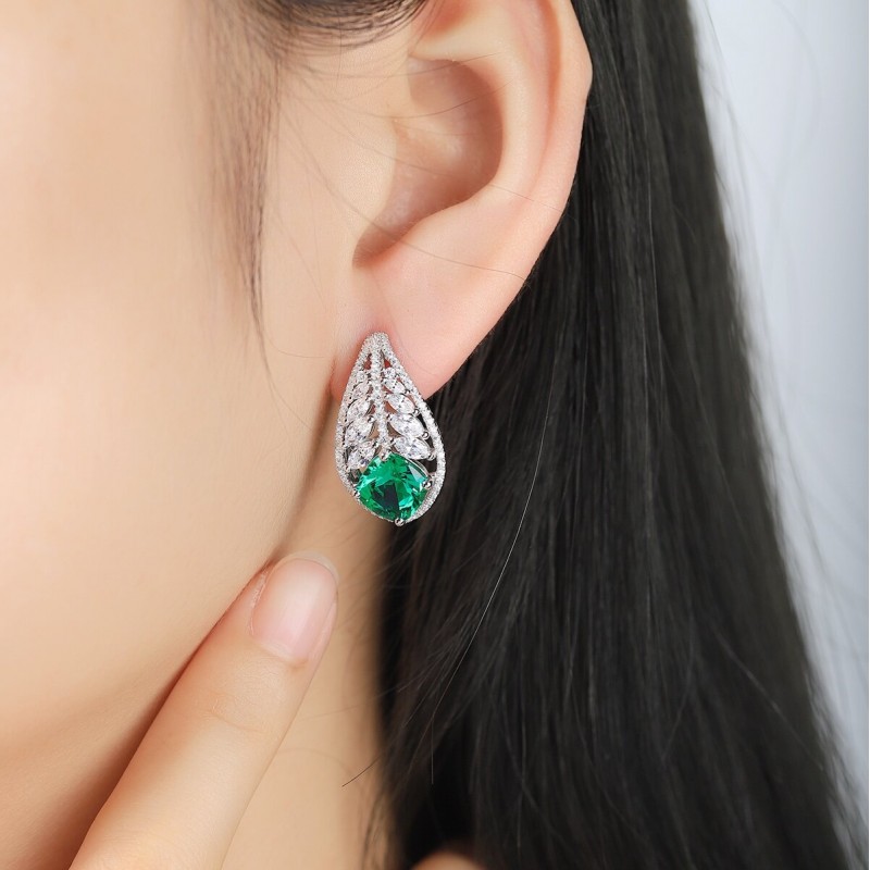Ruif Jewelry Classic Design S925 Silver 4.18ct Lab Grown Emerald Earrings Red Ruby Royal Blue Sapphire Gemstone Jewelry Ruif Jewelry Classic Design S925 Silver 4.18ct Lab Grown Emerald Earrings Red Ruby Royal Blue Sapphire Gemstone Jewelry