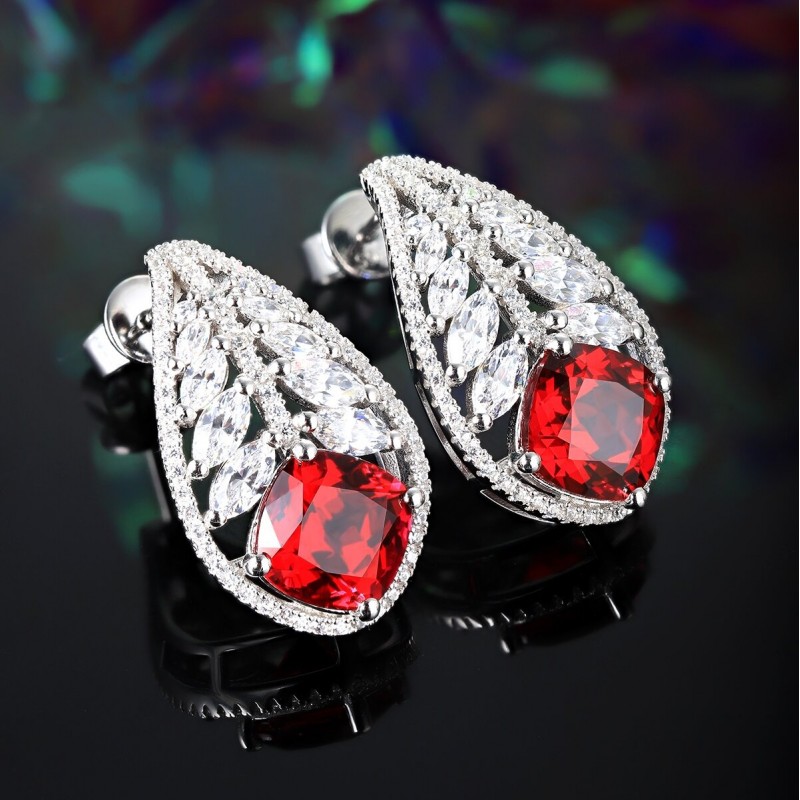 Ruif Jewelry Classic Design S925 Silver 4.18ct Lab Grown Emerald Earrings Red Ruby Royal Blue Sapphire Gemstone Jewelry Ruif Jewelry Classic Design S925 Silver 4.18ct Lab Grown Emerald Earrings Red Ruby Royal Blue Sapphire Gemstone Jewelry