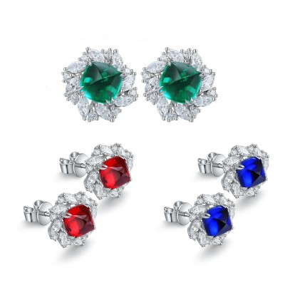 Ruif Jewelry Classic Design S925 Silver 2.93ct Lab Grown Emerald Earrings Red Ruby Royal Blue Sapphire Gemstone Jewelry