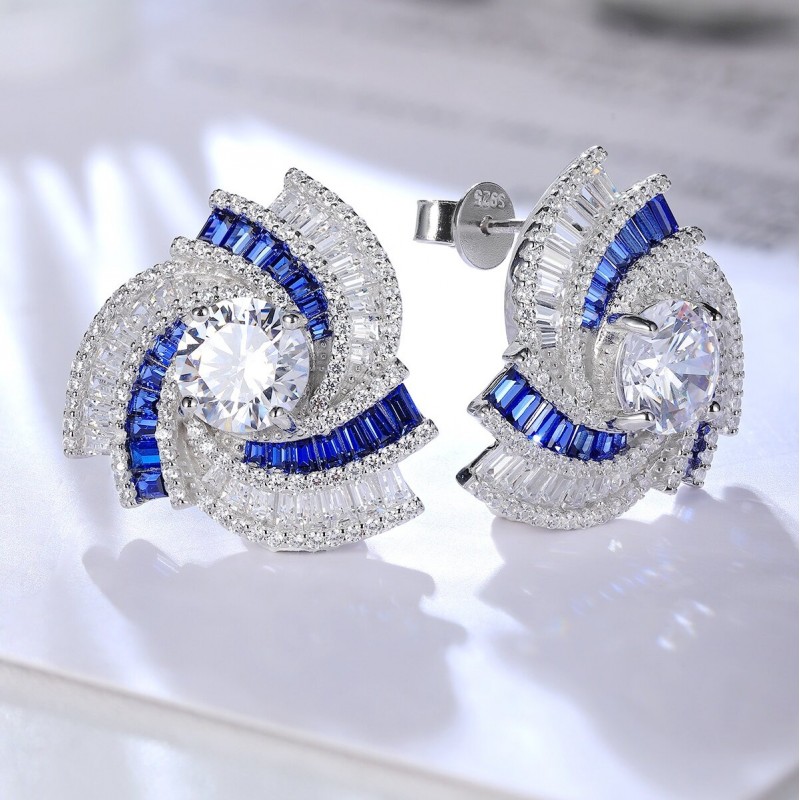 Ruif Jewelry Classic Design S925 Silver 1.1695ct Lab Grown Emerald Earrings Red Ruby Royal Blue Sapphire Gemstone Jewelry