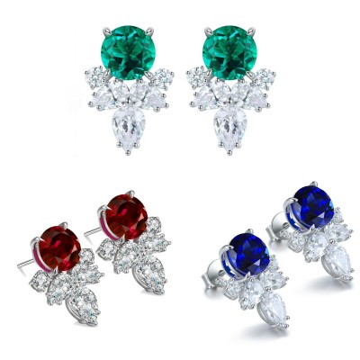 Ruif Jewelry Classic Design S925 Silver 5.6ct Lab Grown Emerald Earrings Red Ruby Royal Blue Sapphire Gemstone Jewelry